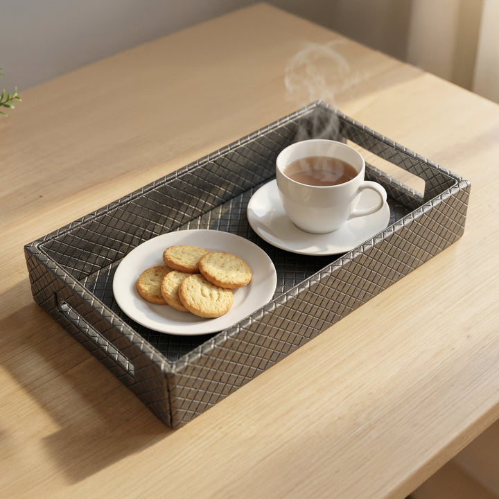 PU-Leather Grey Leather Serving Tray