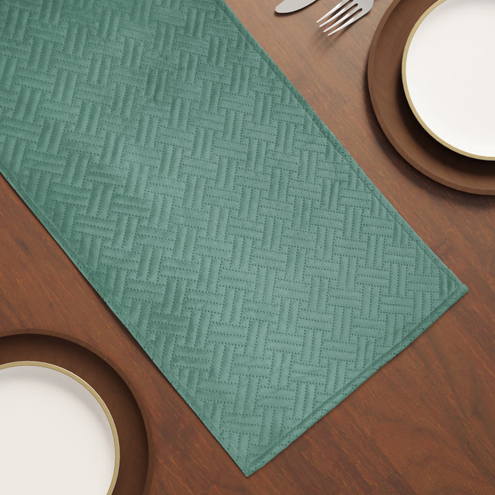 Quilted Velvet Aqua Table Runner