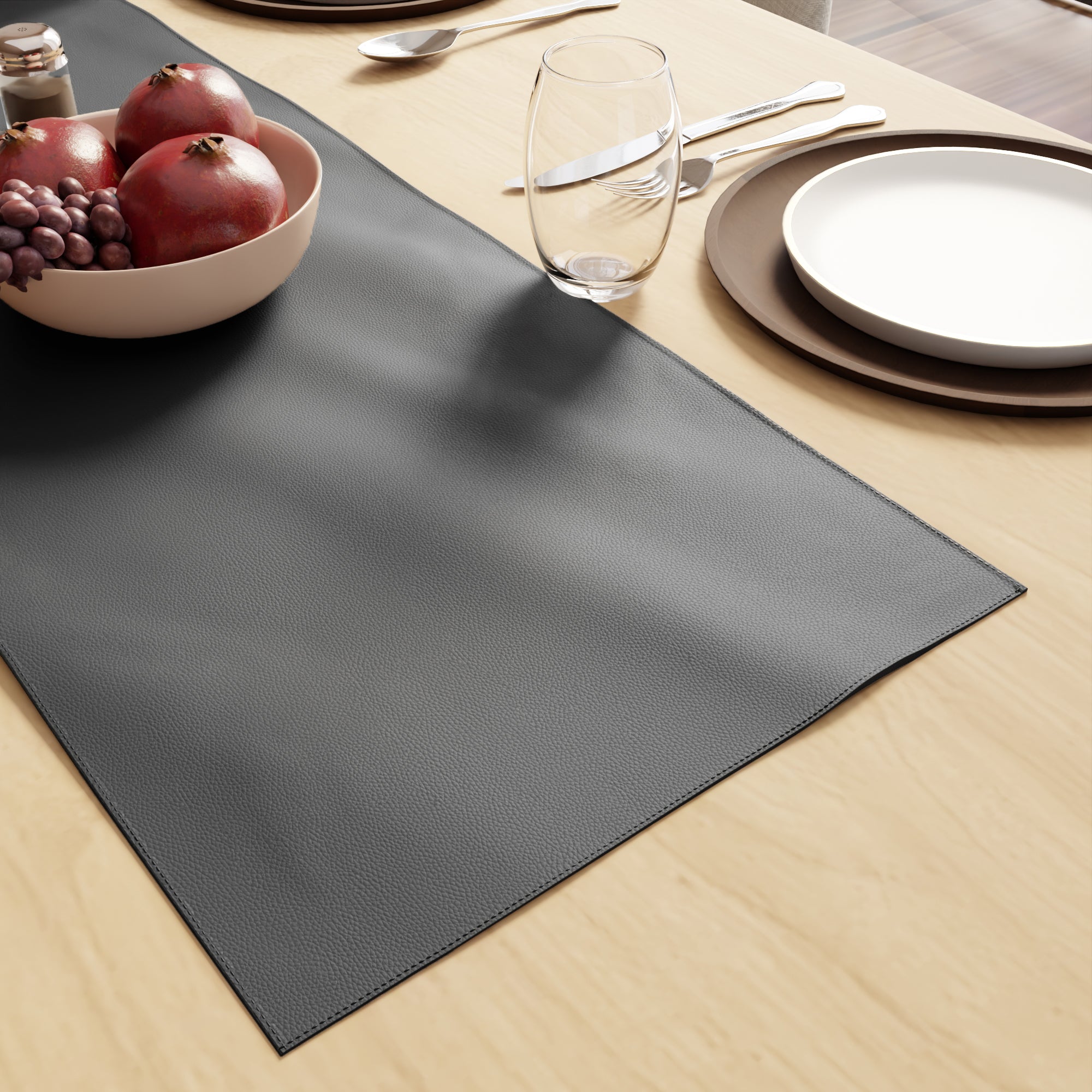 PVC Leather Dark Grey Table Runner (Pack of 1)