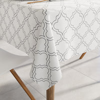 Cotton White Tiles Table Cloth (Pack of 1)