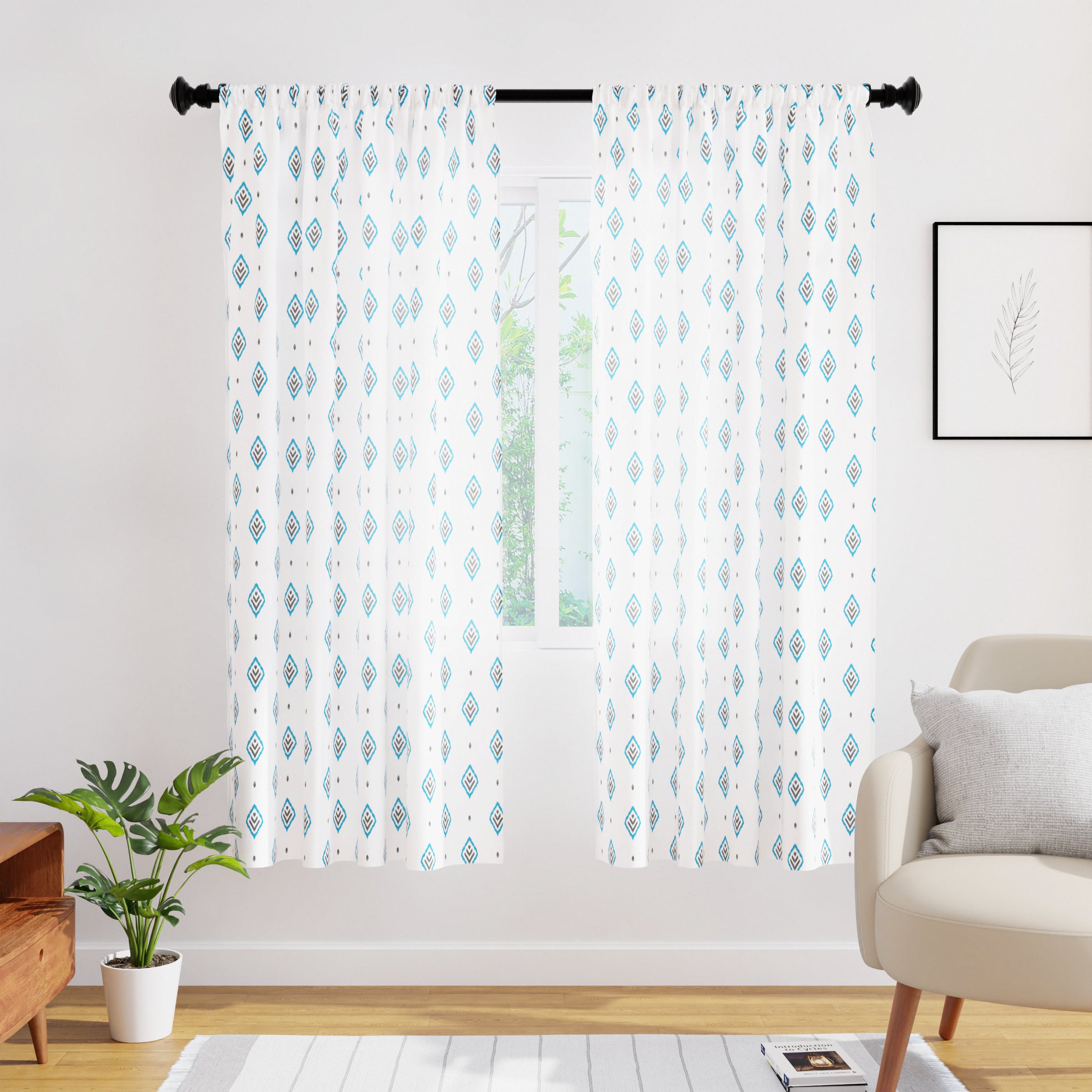 Polyester Diamond Turq Curtain (Pack of 2)