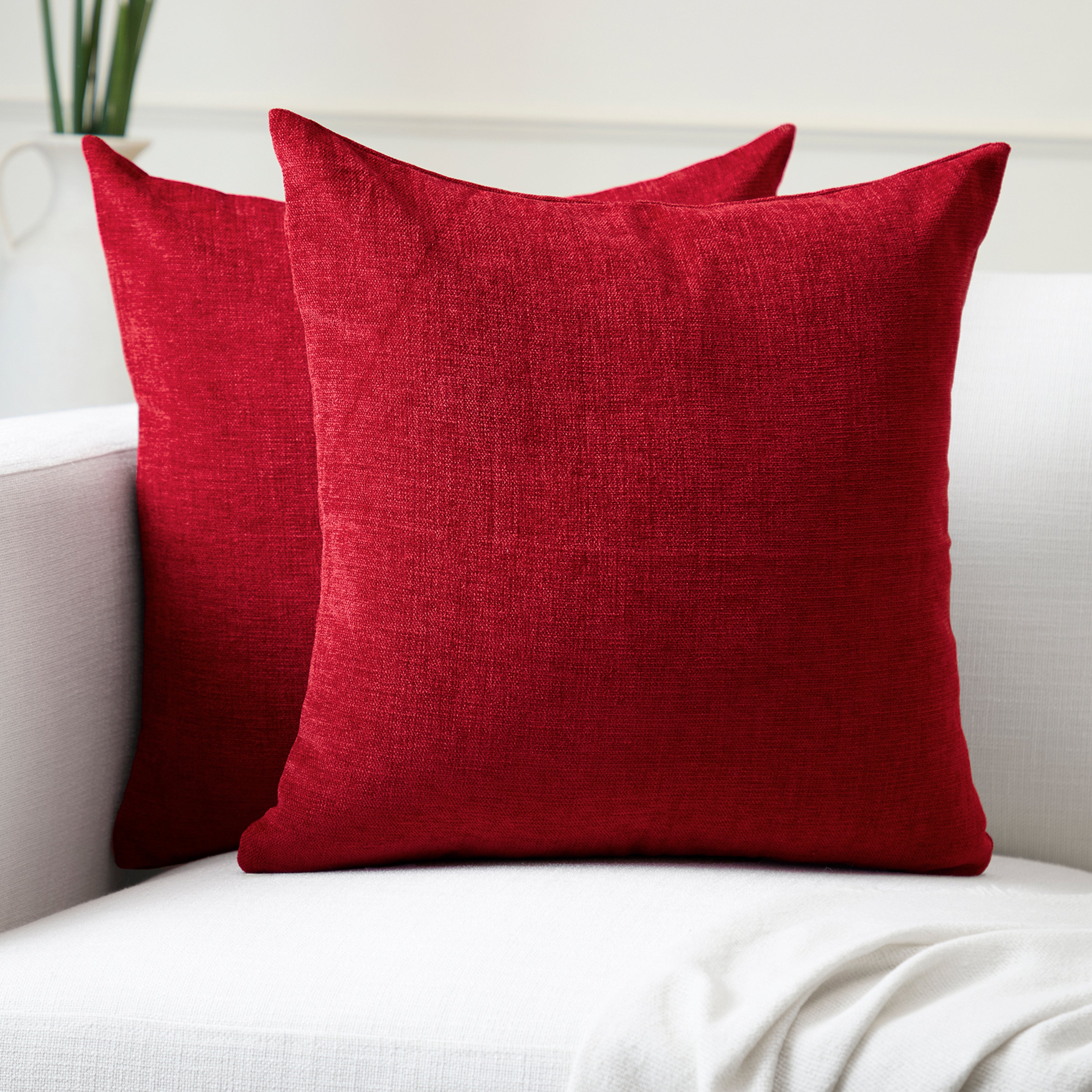 Chenille Scarlet Red Cushion Cover (Pack of 2)