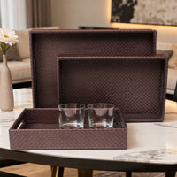 Leather Copper Leather Serving Tray Combo