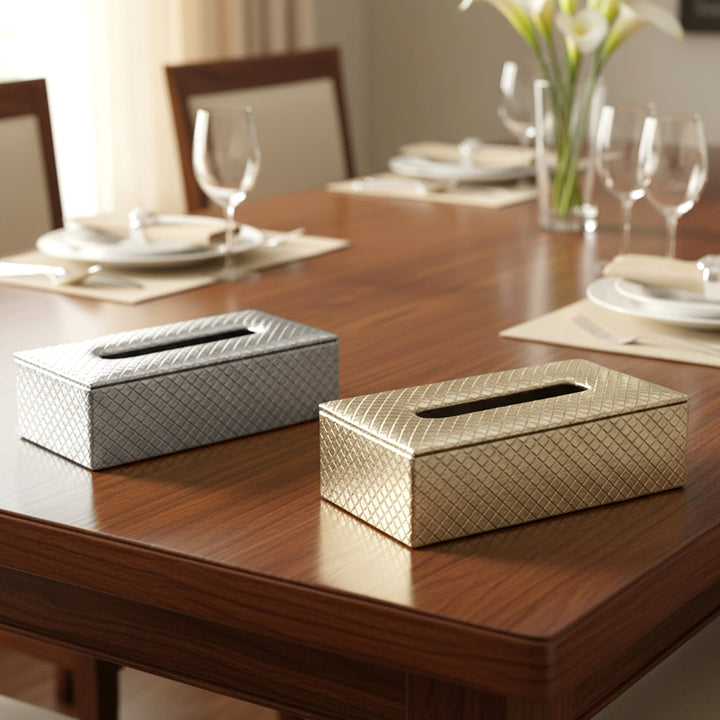 PU Leather Silver + Light Gold Tissue Box (Pack of 2)