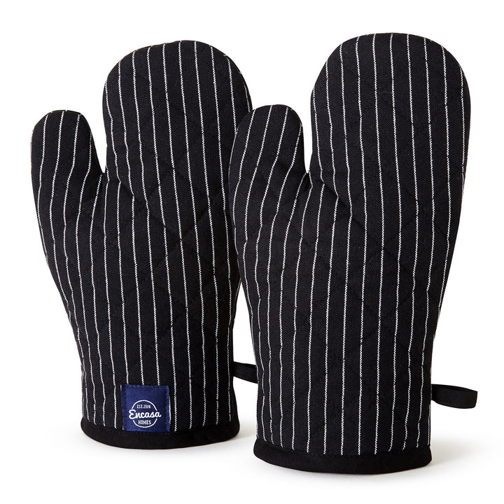 Cotton Butcher Stripes Black Oven Gloves (Pack of 2)