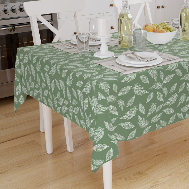 Cotton Big Leaves Green Table Cloth (Pack of 1)
