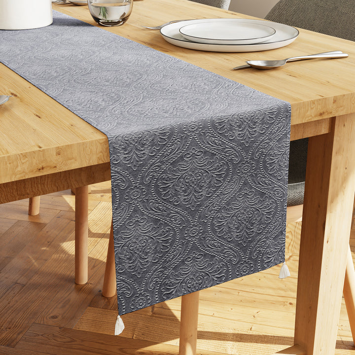 Embossed Velvet Grey Table Runner