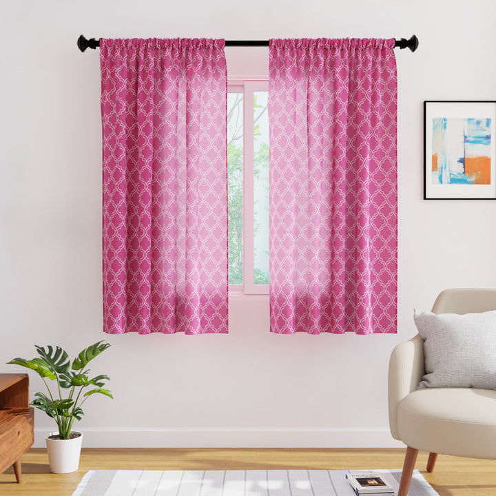 Polyester Trellis Hot Pink Curtain (Pack of 2)