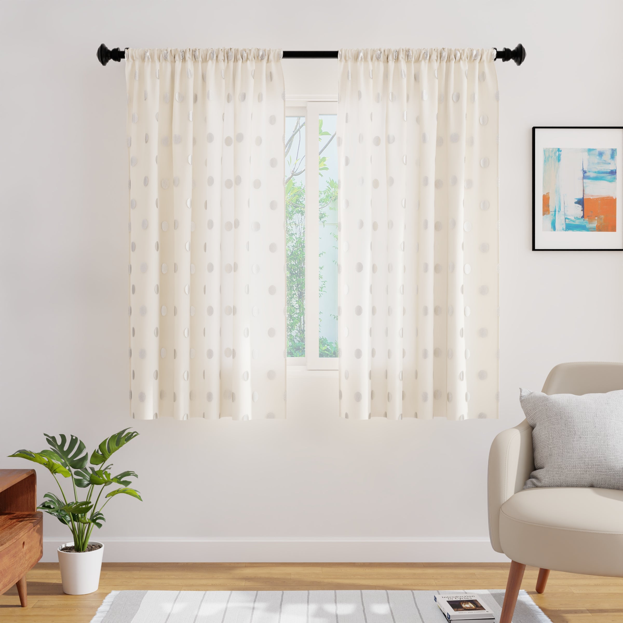 Polyester Dollar Cream Curtain (Pack of 2)