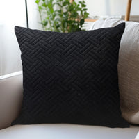 Quilted Velvet Black Cushion Cover (Pack of 1)