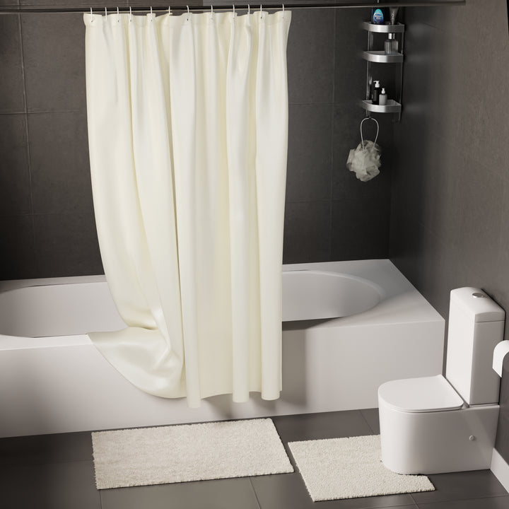 Polyester ZZ Cream Combo Shower Curtain + Bathmat (Pack of 3)