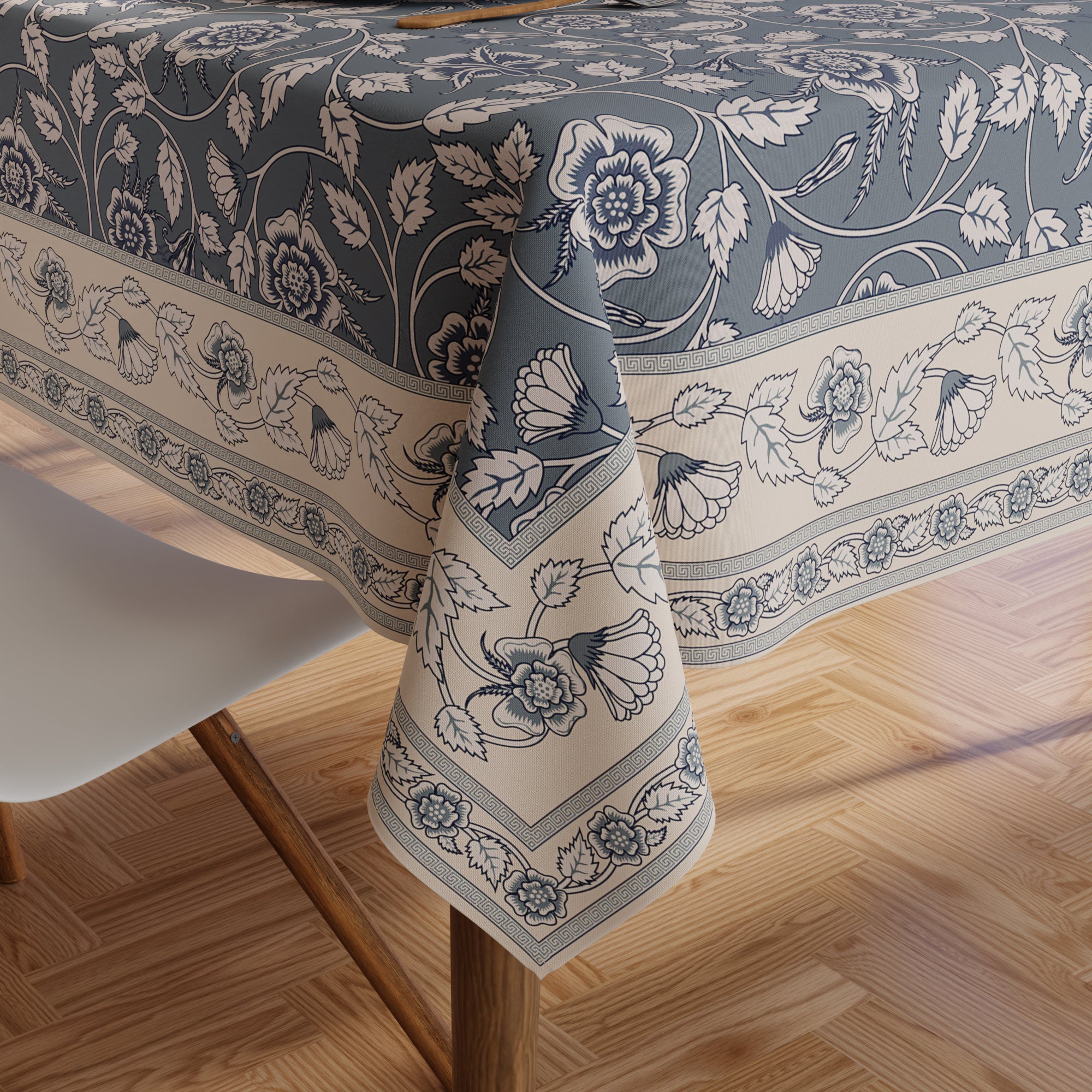 Polyester French Grey Printed Table Cloth (Pack of 1)