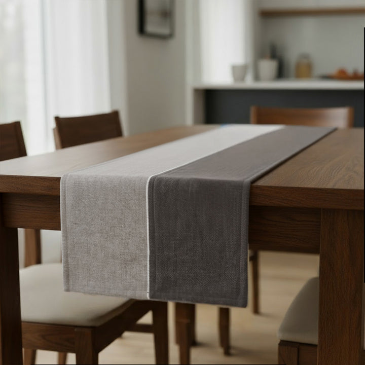 Cotton Light Grey & Grey Table Runner (Pack of 1)