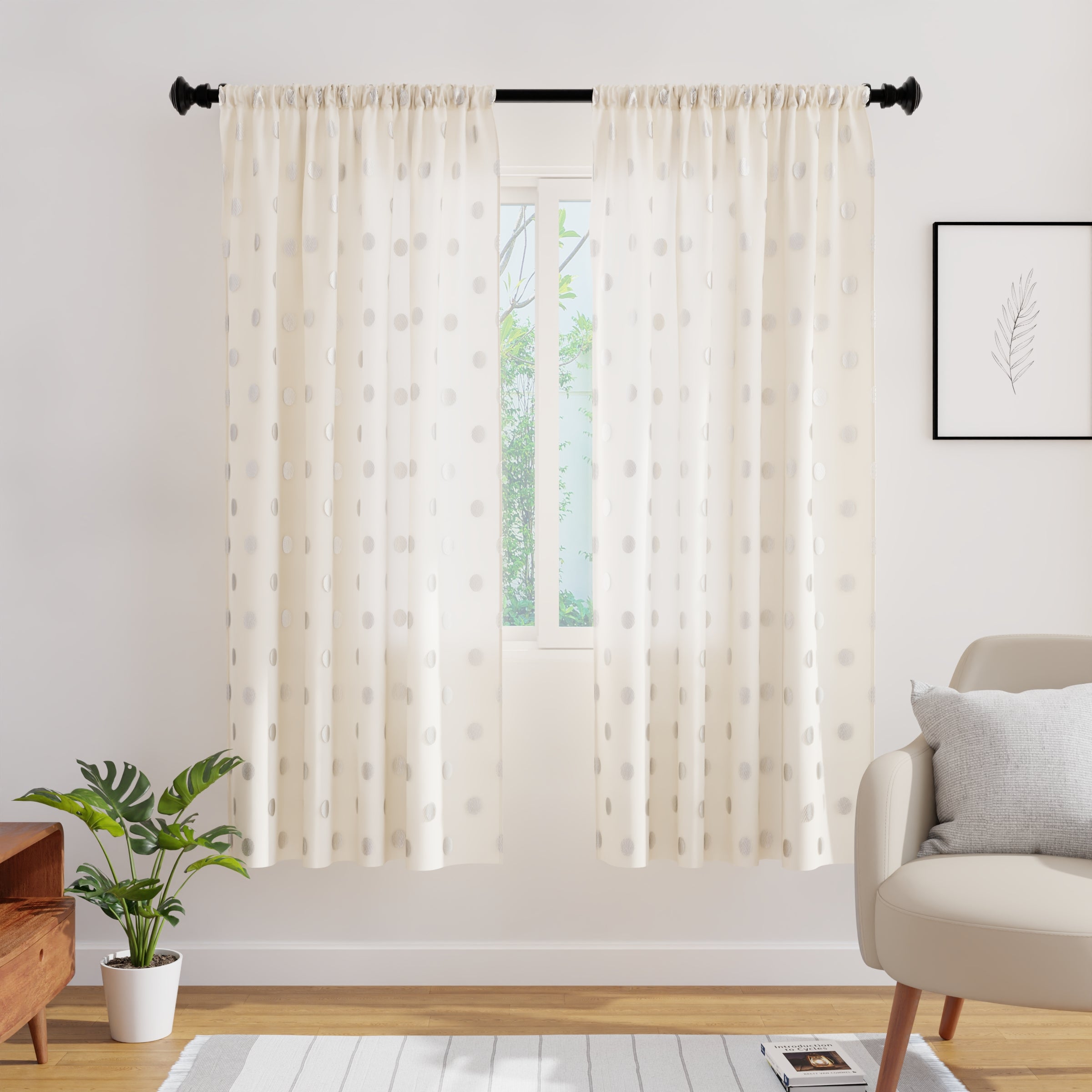 Polyester Dollar Cream Curtain (Pack of 2)