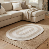 Reversible Round Rug Handwoven Natural Fiber Carpet Braided Area Rug | Neutral Boho Rug for Living Room, Bedroom, Nursery | Washable Area Rug Two Tone