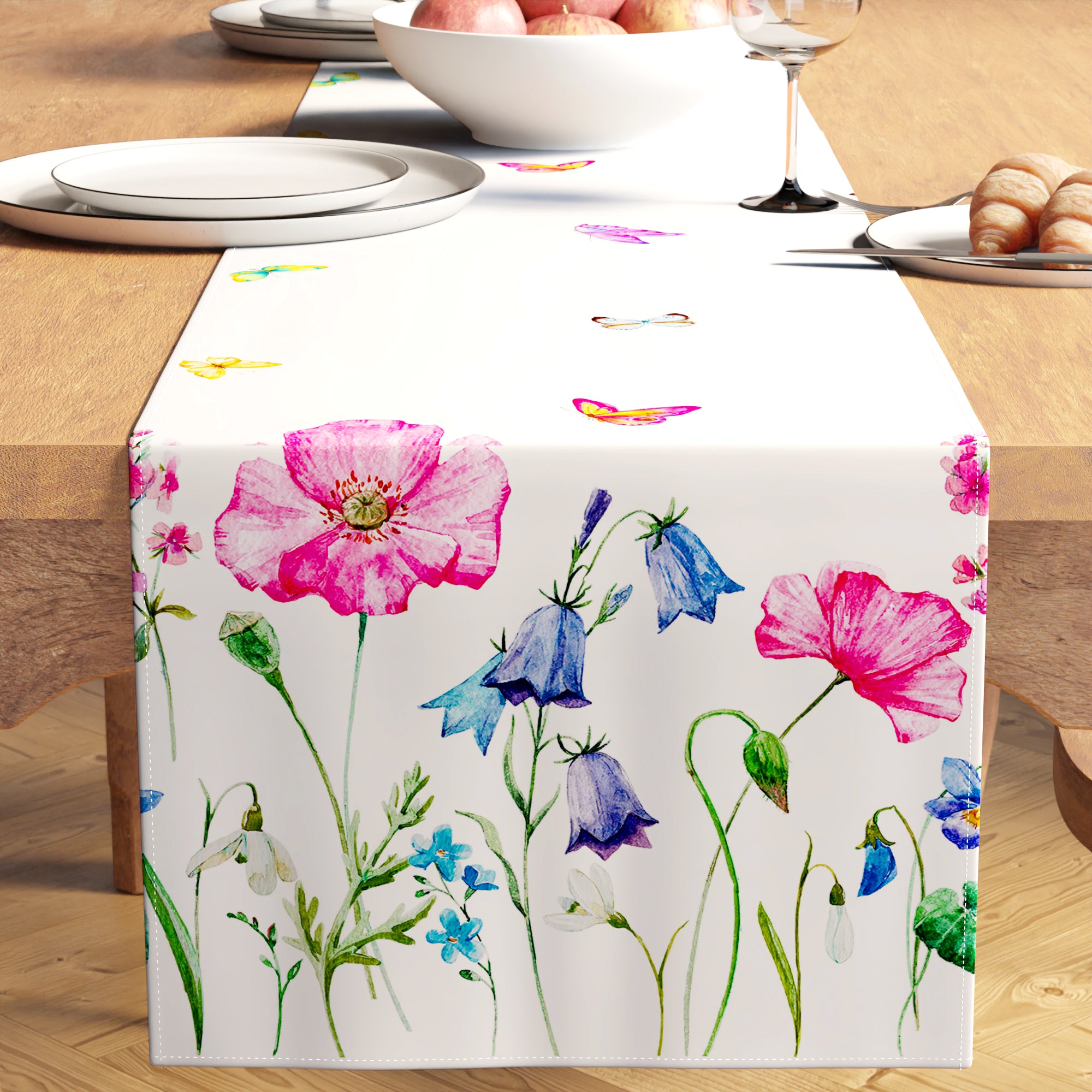 Spun Polyester Pink Butterflies Table Runner (Pack of 1)