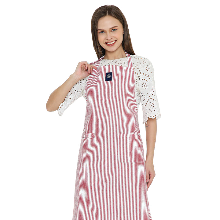 Cotton Ticking Red Apron (Pack of 1)