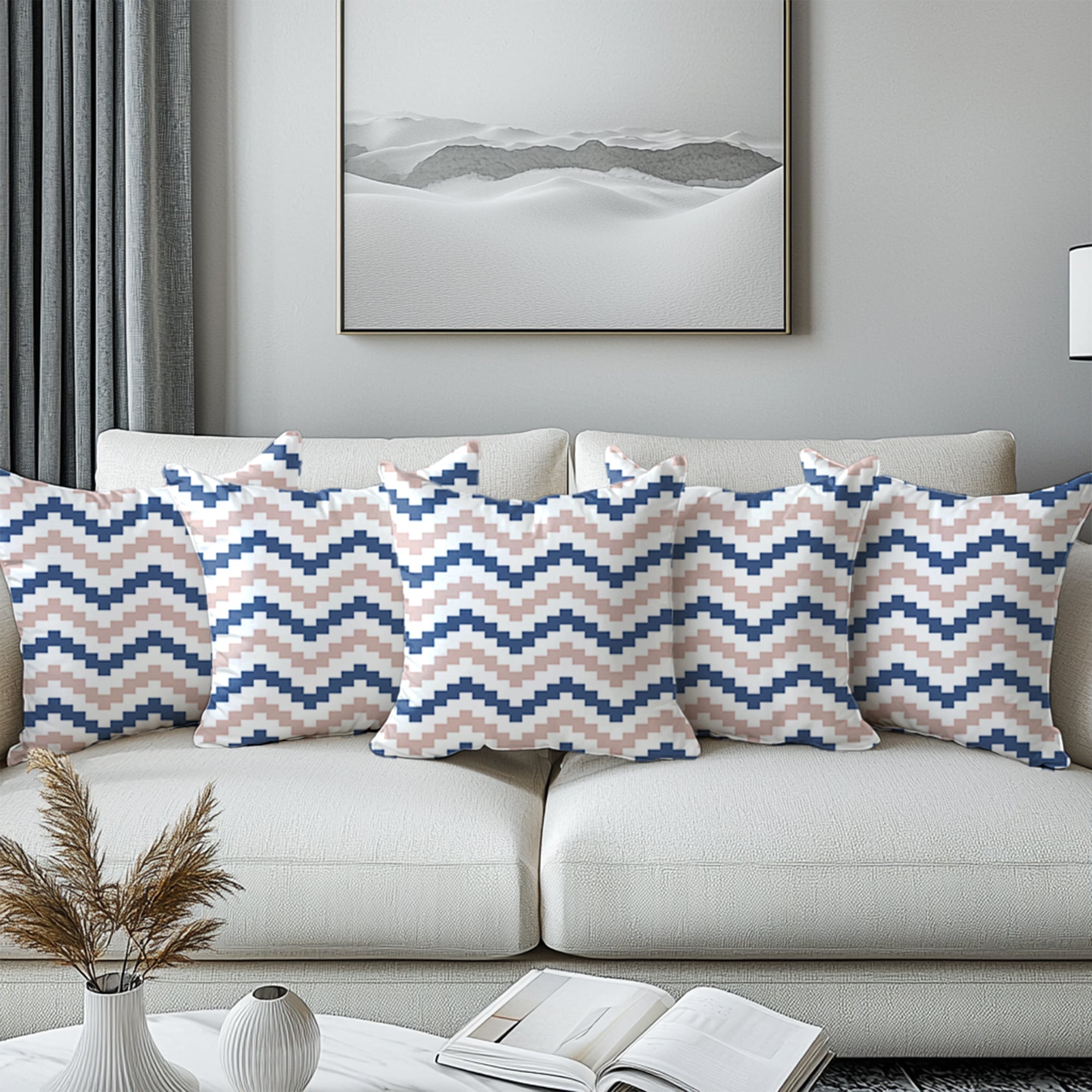 Micro Chevron Blue Cushion Cover