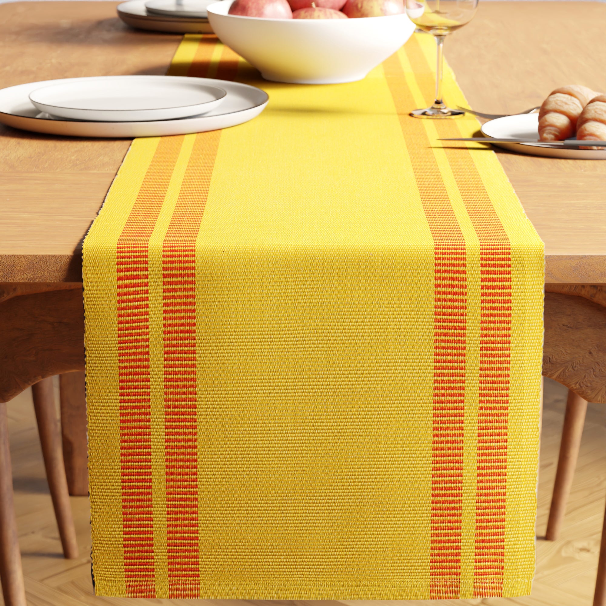Ribbed Cotton Ladder Lemon Table Runner (Pack of 1)