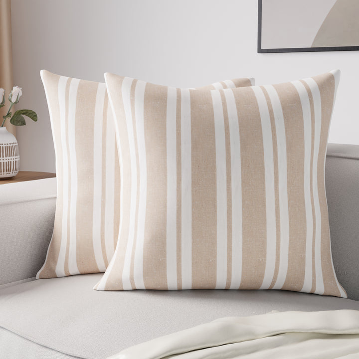 Cotton Franca Beige Stripes Cushion Cover (Pack of 2)