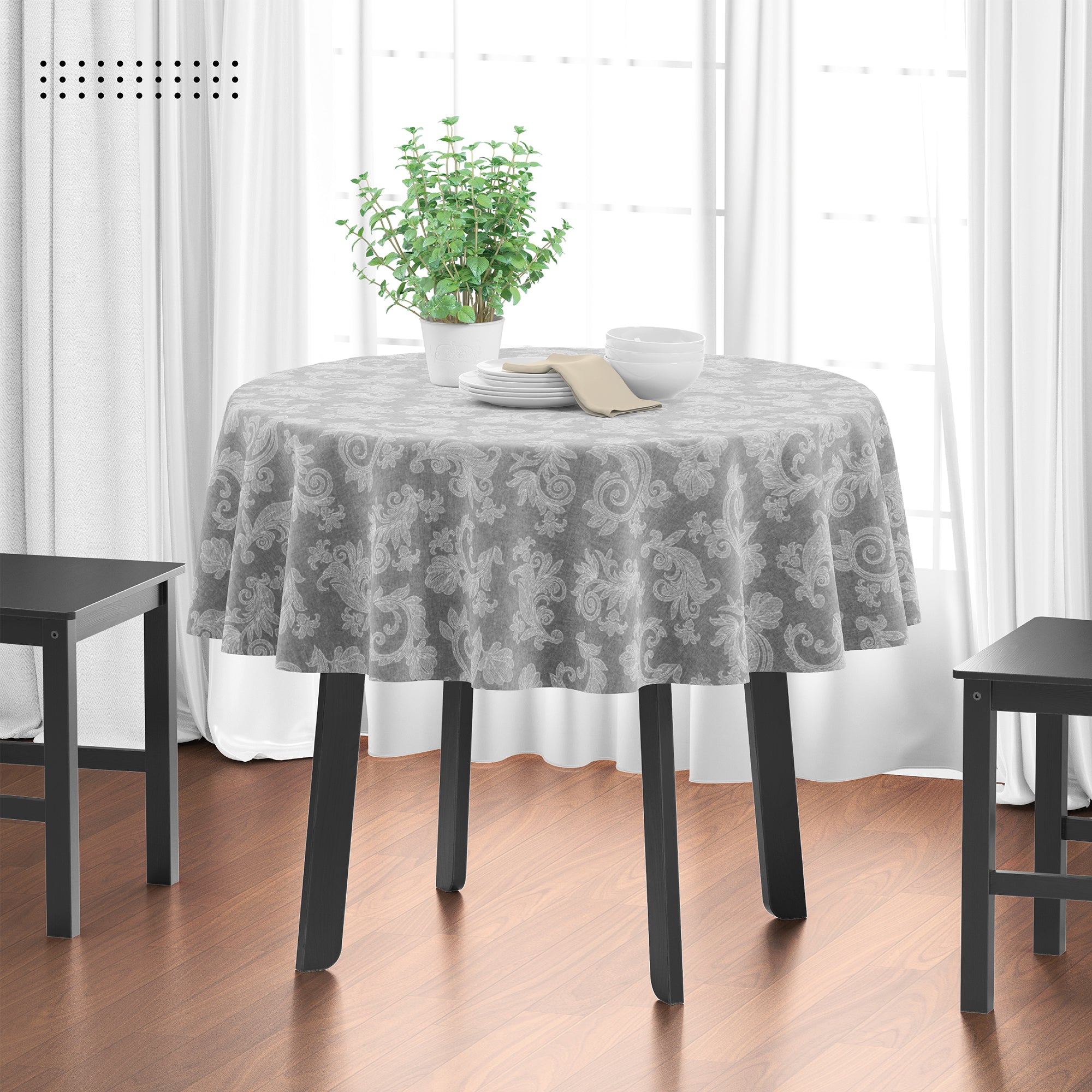 Cotton chambray Grey Table Cloth (Pack of 1)