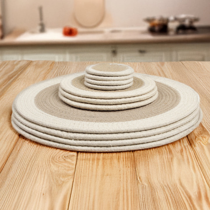 Cotton Beige & Off White Dinning Table Combo (Pack of 11)
