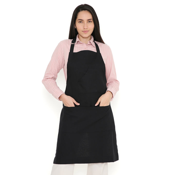 Cotton Full Black Apron (Pack of 1)