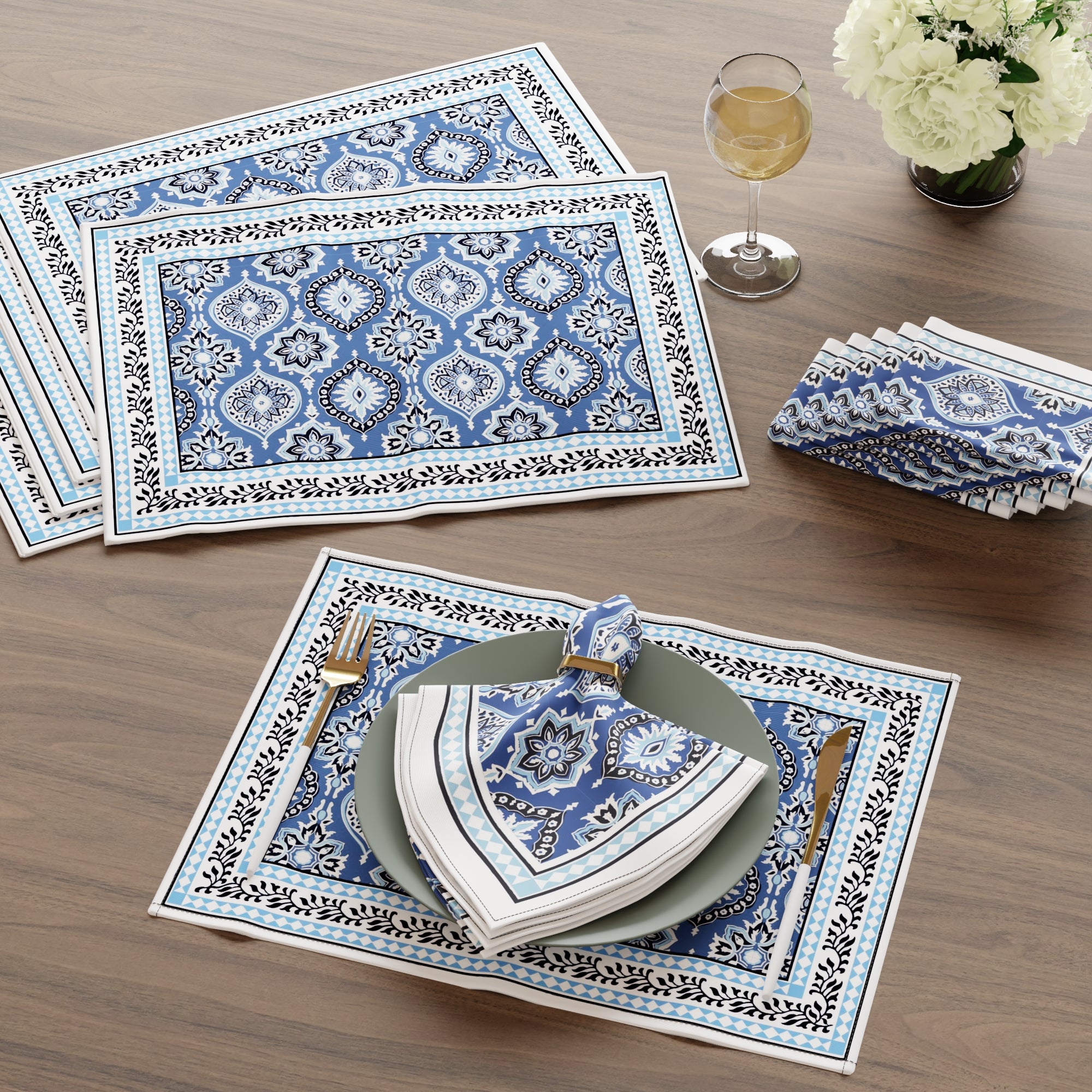 Cotton Canvas Indigo-03 Placemat + Table Napkins