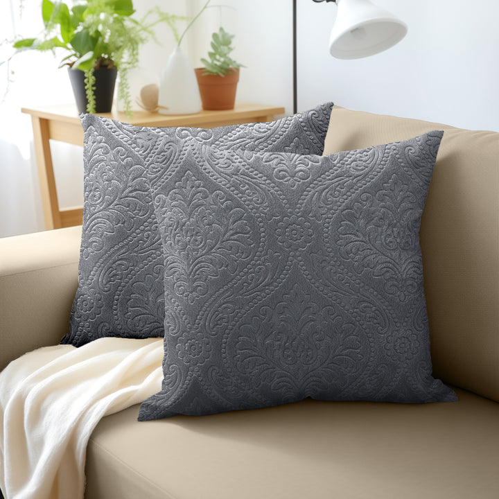 Embossed Velvet Grey Cushion Cover (Pack of 2)