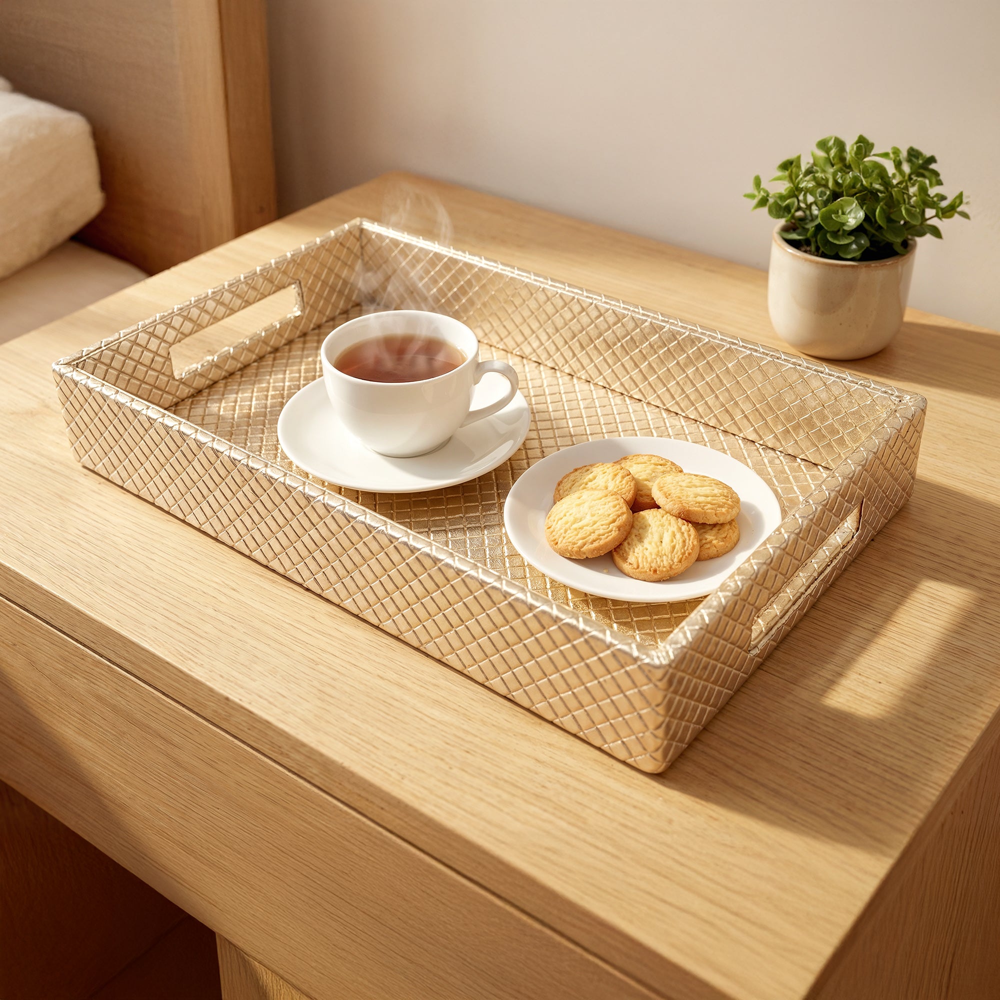 Leather Light Gold Leather Serving Tray
