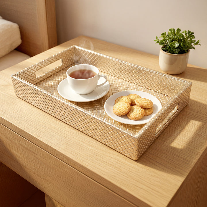 Leather Light Gold Leather Serving Tray