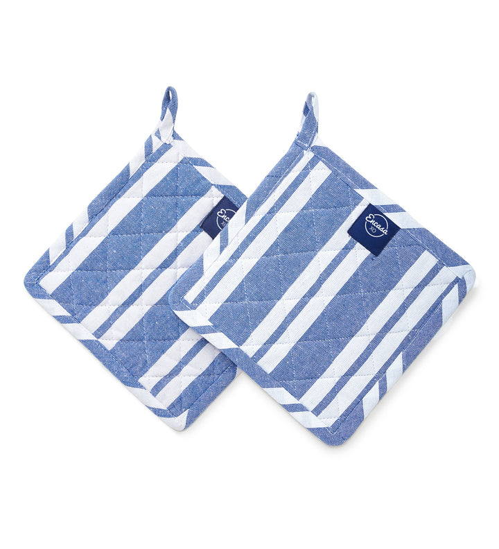 Cotton Franca Blue Stripes Pot Holders (Pack of 2)