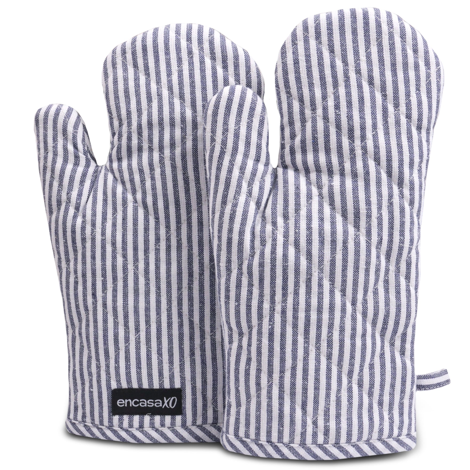 Cotton Ticking Navy Blue Oven Gloves (Pack of 2)
