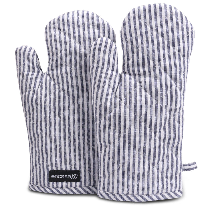 Cotton Ticking Navy Blue Oven Gloves (Pack of 2)