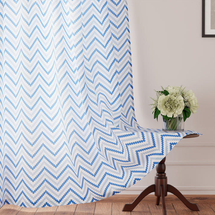 Polyester Chevron 1 Blue Curtain (Pack of 2)