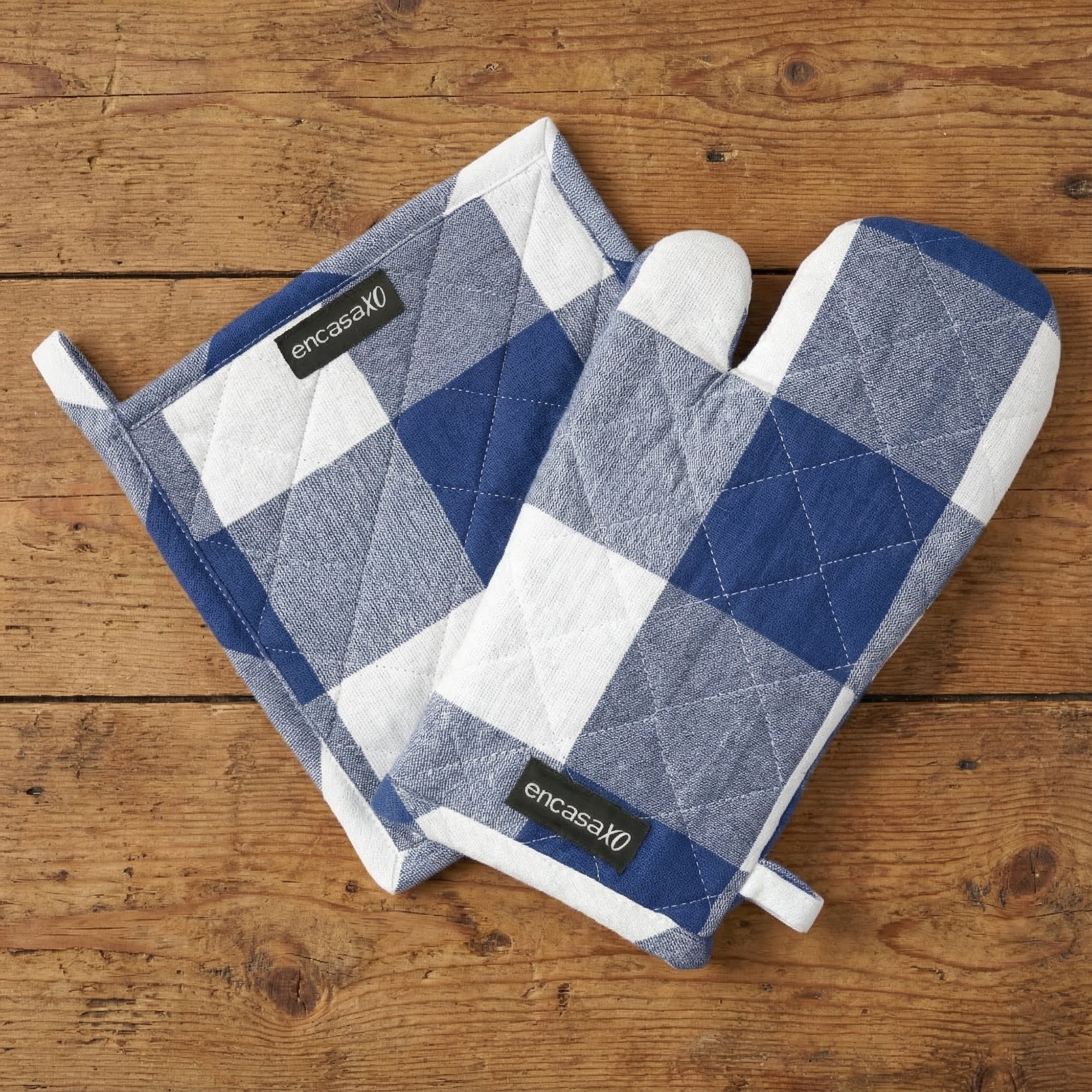 Cotton Buffalo Blue Checks Oven Glove & Pot Holder