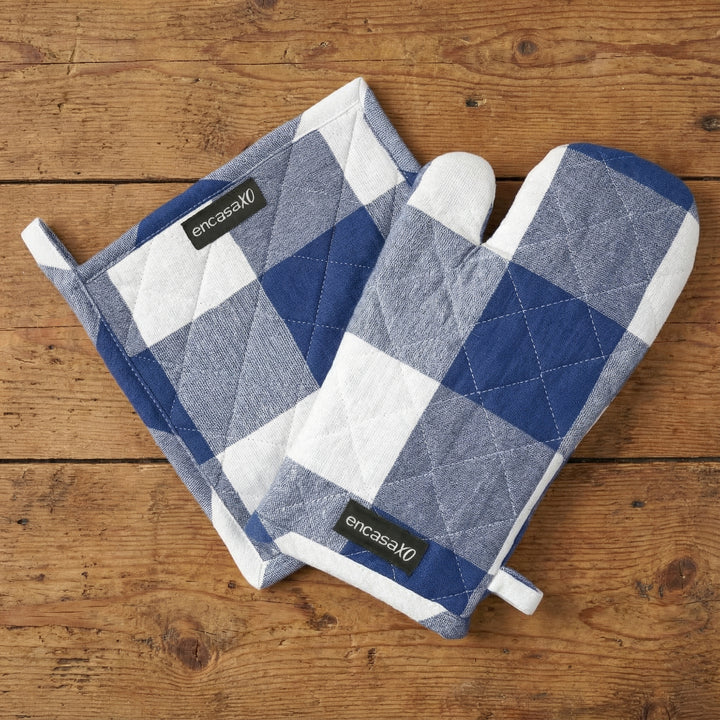 Cotton Buffalo Blue Checks Oven Glove & Pot Holder