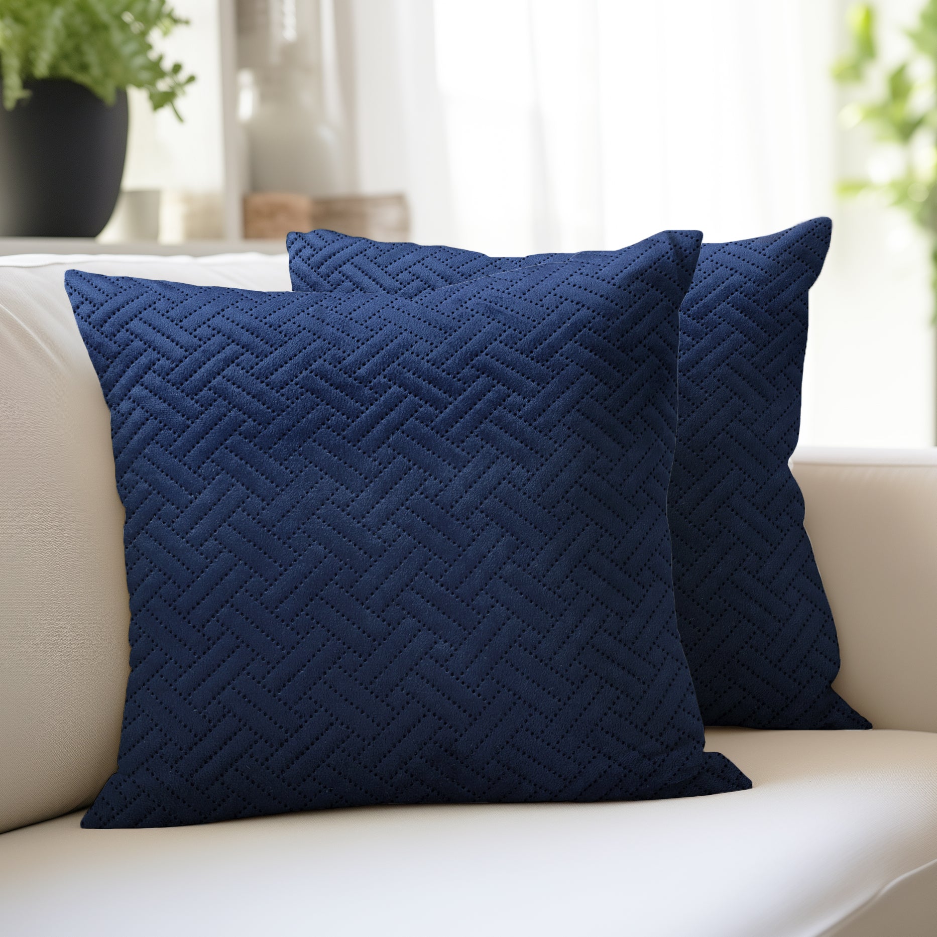 Quilted Velvet Navy Blue Cushion Cover (Pack of 2)