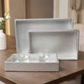 Leather Silver Leather Serving Tray Combo