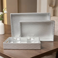 Leather Silver Leather Serving Tray Combo