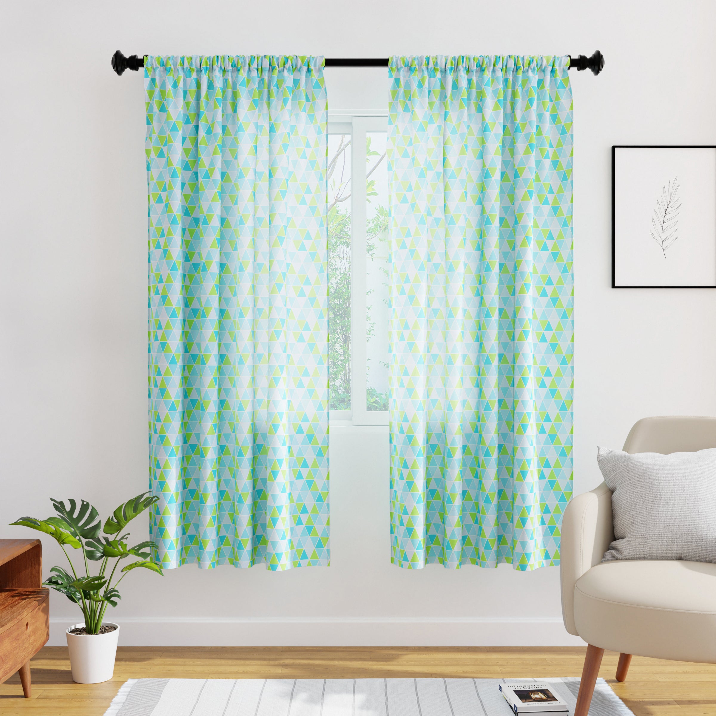 Polyester Triangles Aqua Curtain (Pack of 2)