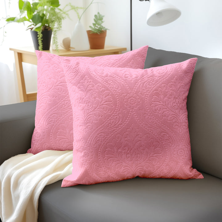 Embossed Velvet Pink Cushion Cover (Pack of 2)