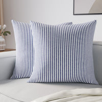 Cotton Ticking Navy Blue Cushion Cover (Pack of 2)