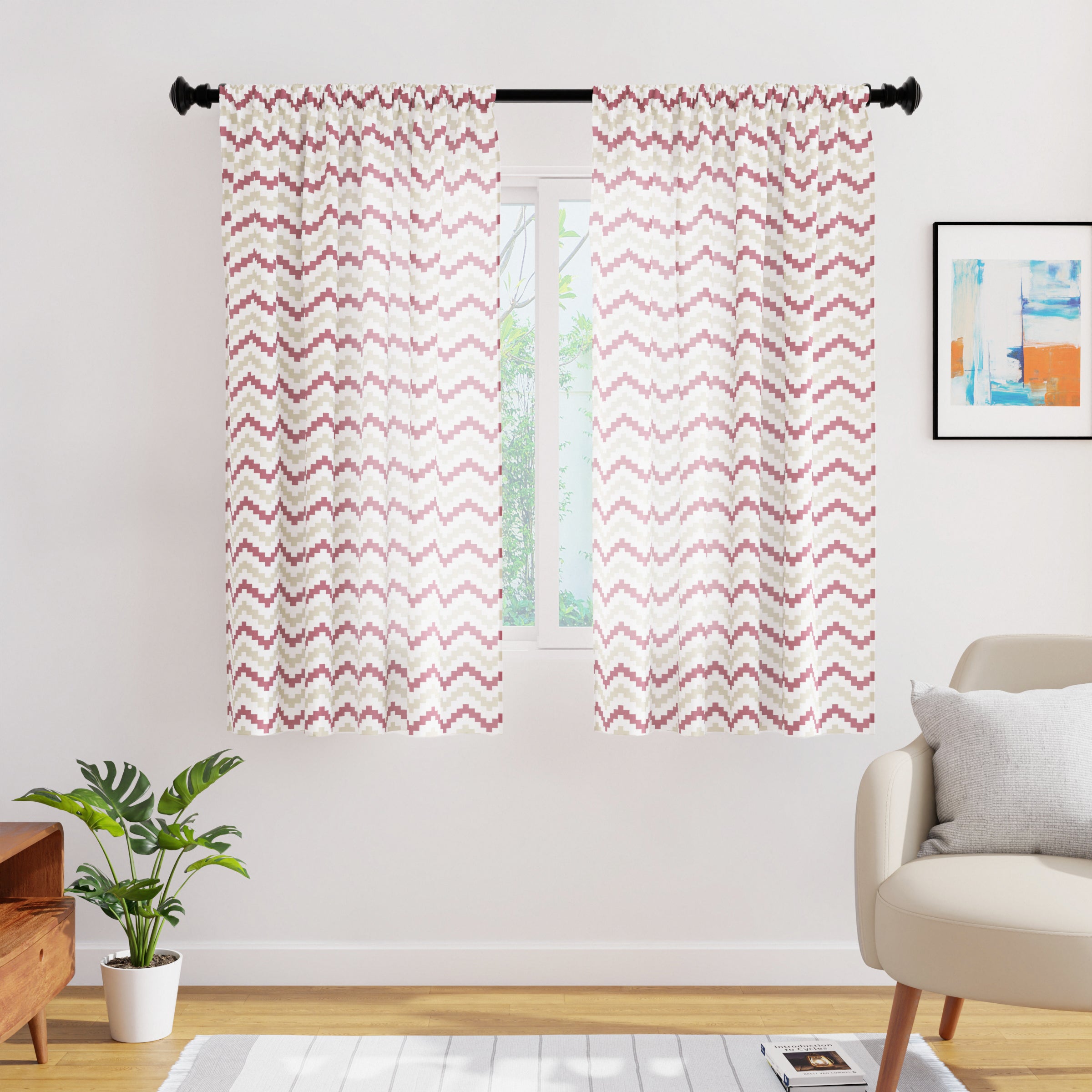 Polyester Chevron Brown Curtain (Pack of 2)