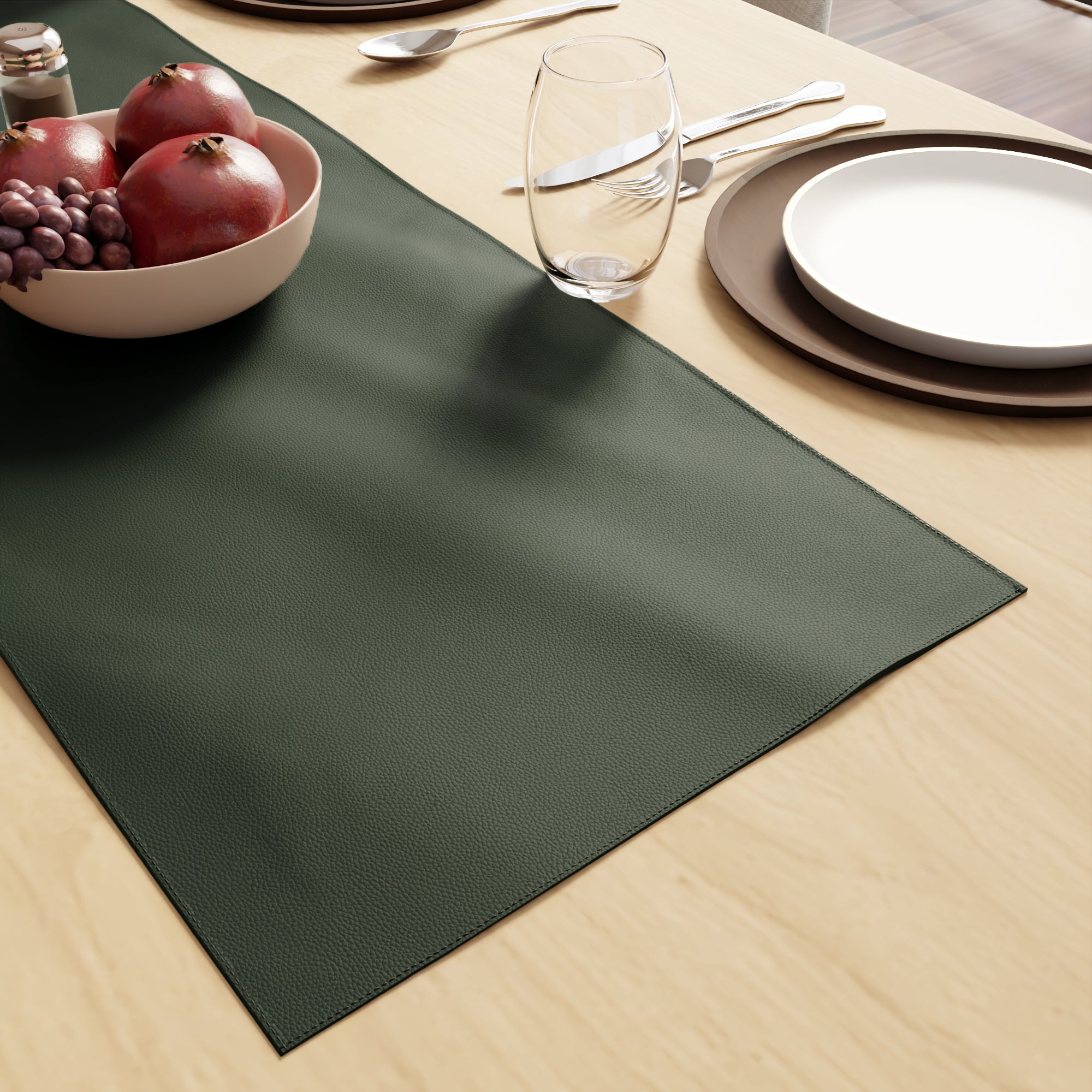PVC Leather Green Table Runner