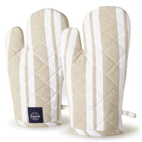 Cotton Franca Beige Stripes Oven Gloves (Pack of 2)
