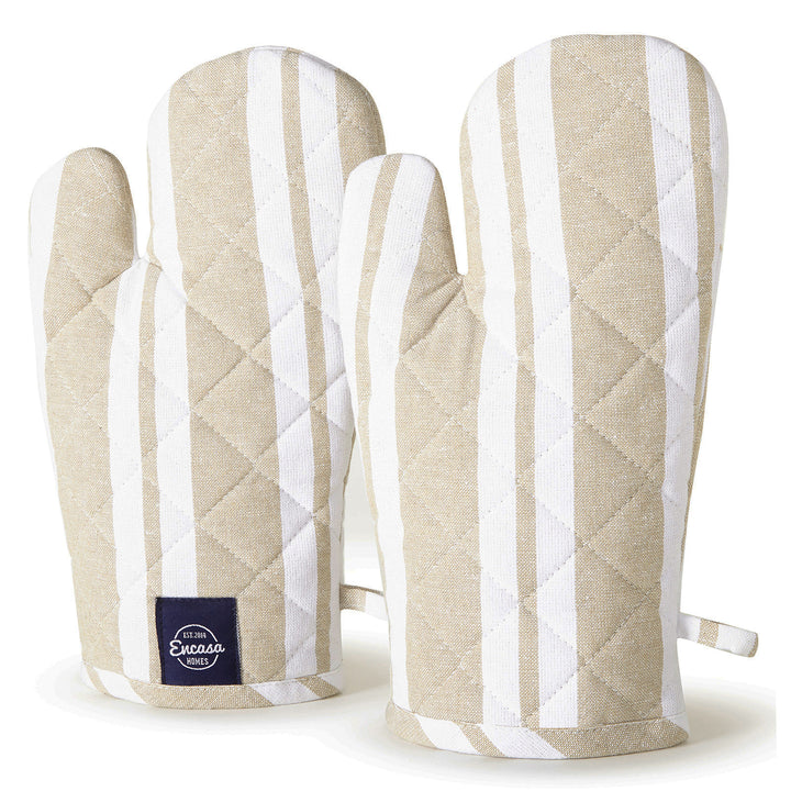 Cotton Franca Beige Stripes Oven Gloves (Pack of 2)