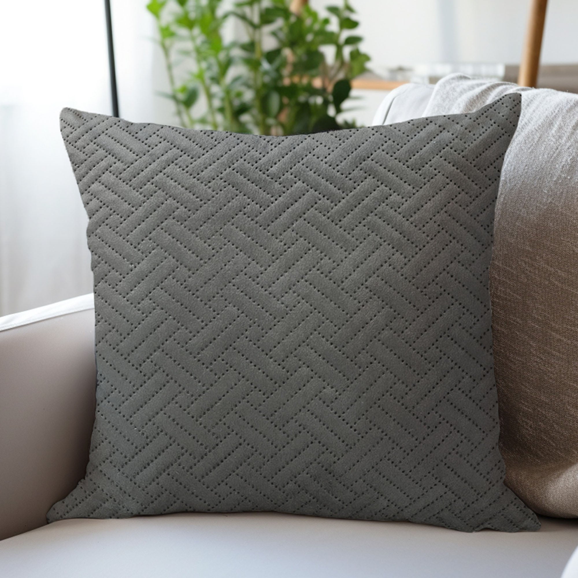 Quilted Velvet Dark Grey Cushion Cover (Pack of 1)