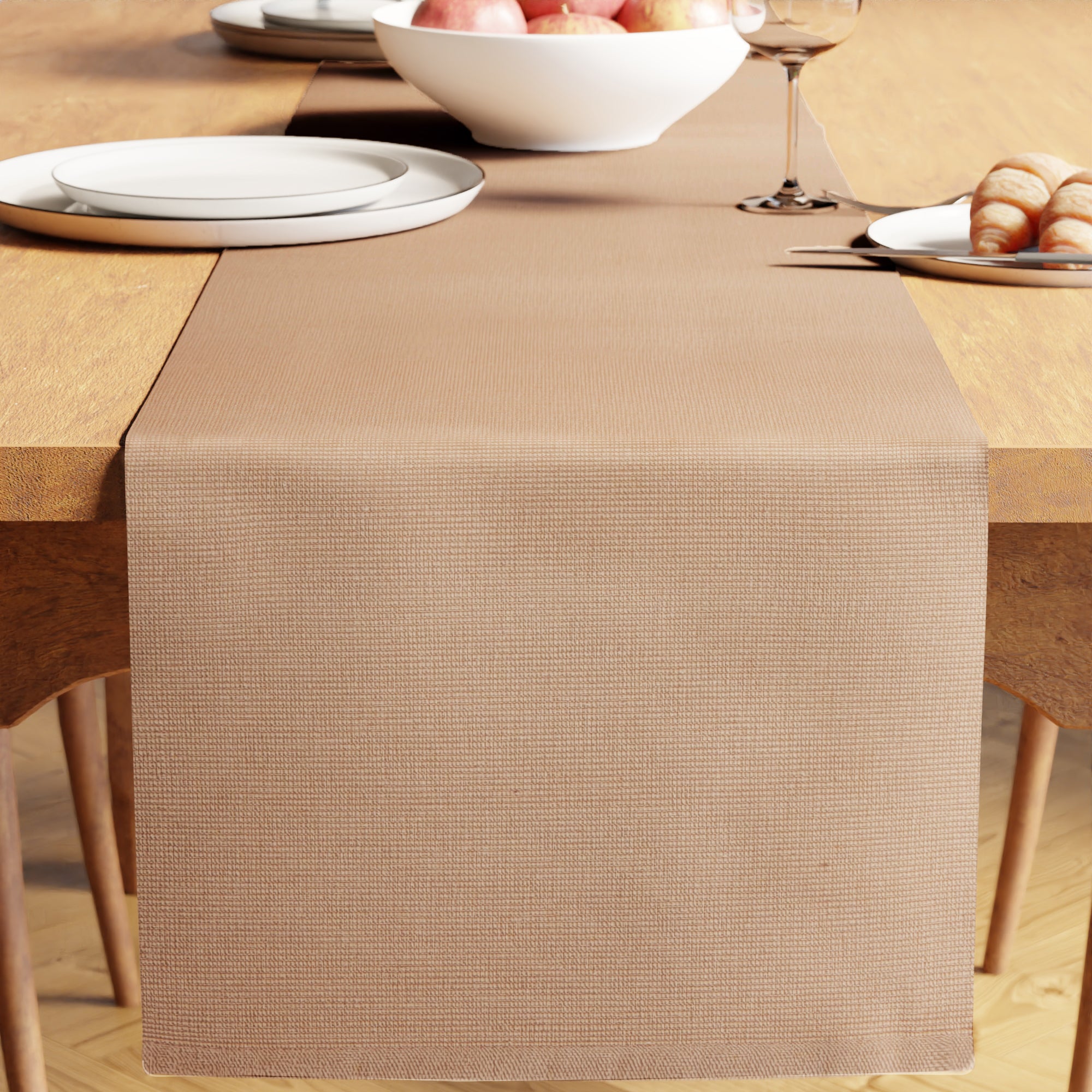 Ribbed Cotton Solid Beige Table Runner (Pack of 1)