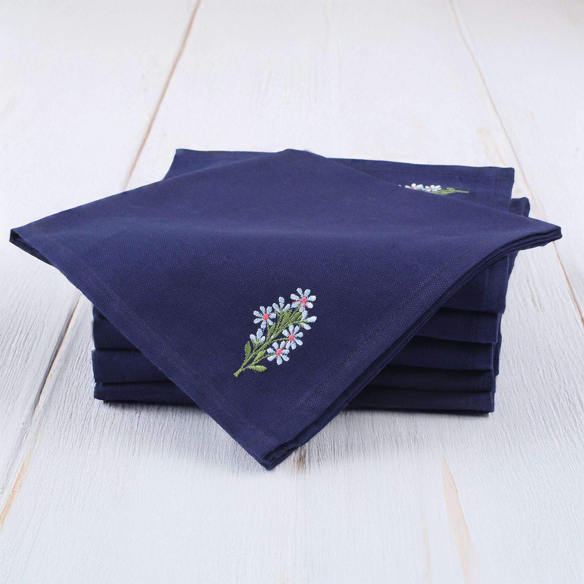 Cotton Scotch Blue Flower Table Napkin (Pack of 6)